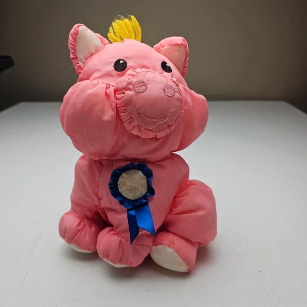 Fisher Price Puffalump Pink Pig 1993 Barnyard Blue Ribbon Fair Winner 8096